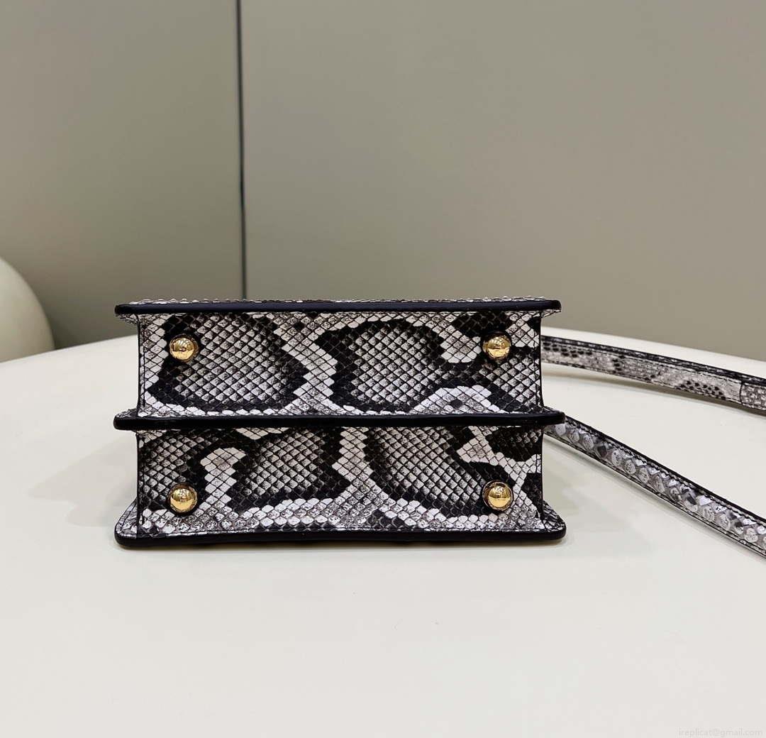 Fendi 8BN335 Peekaboo ISeeU Petite Snakeskin Gray Padded Nappa Leather Bag