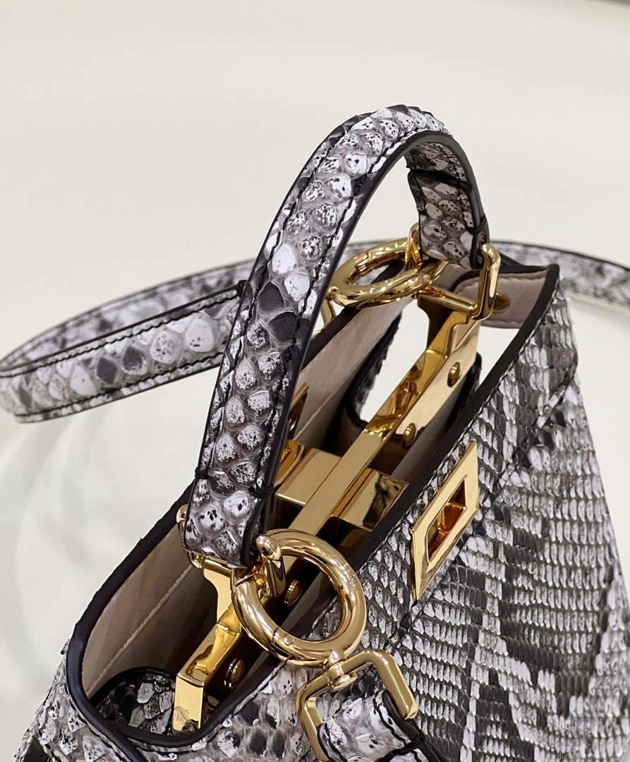 Fendi 8BN335 Peekaboo ISeeU Petite Snakeskin Gray Padded Nappa Leather Bag