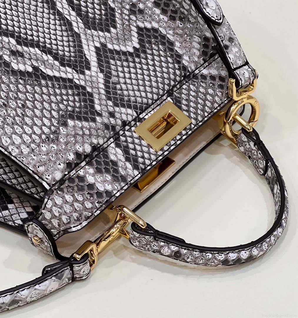 Fendi 8BN335 Peekaboo ISeeU Petite Snakeskin Gray Padded Nappa Leather Bag