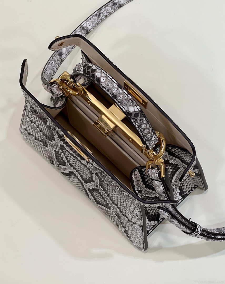 Fendi 8BN335 Peekaboo ISeeU Petite Snakeskin Gray Padded Nappa Leather Bag