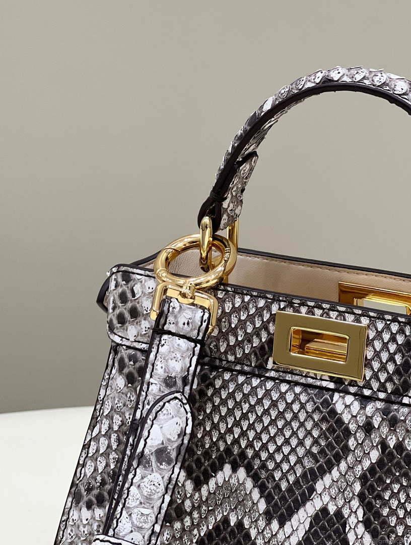 Fendi 8BN335 Peekaboo ISeeU Petite Snakeskin Gray Padded Nappa Leather Bag