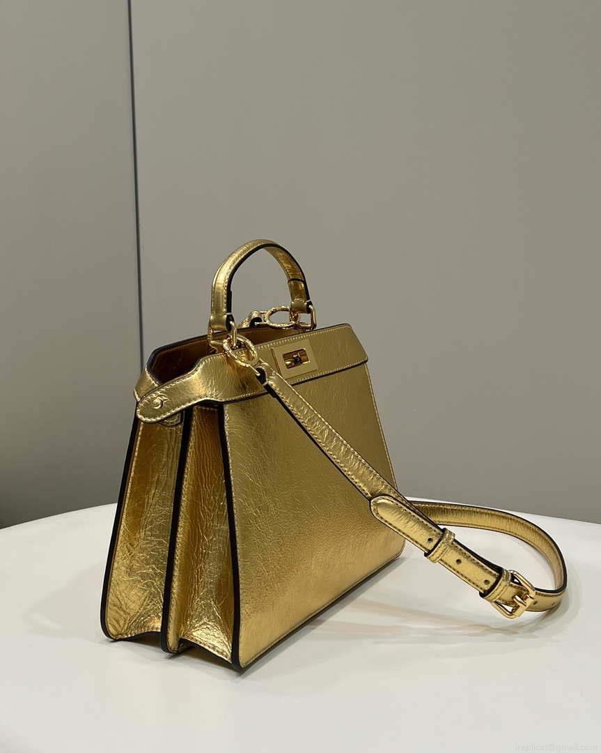 Fendi 8BN327 Peekaboo ISeeU Small Gold leather bag