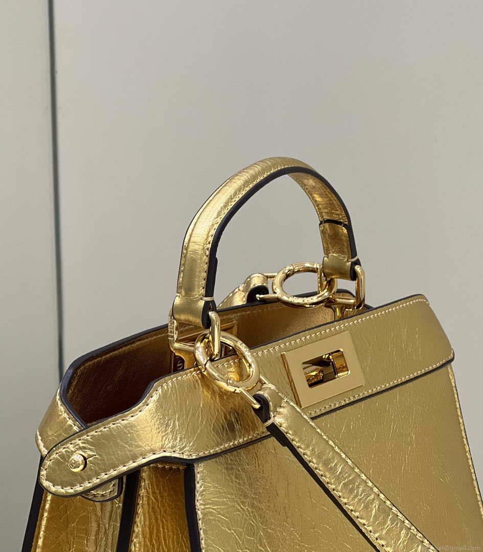 Fendi 8BN327 Peekaboo ISeeU Small Gold leather bag