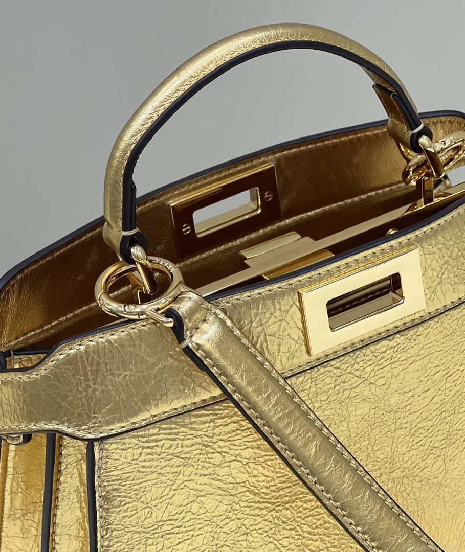 Fendi 8BN327 Peekaboo ISeeU Small Gold leather bag