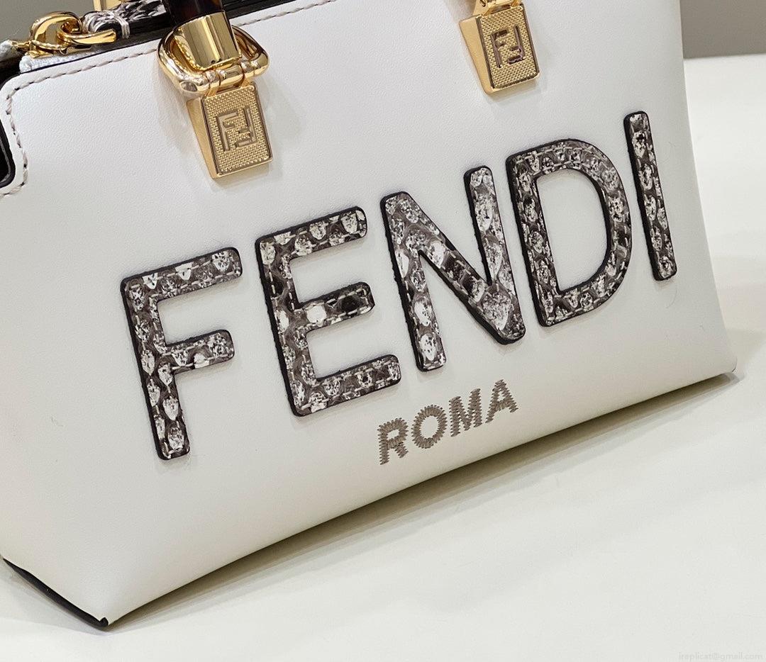 Fendi 8BS067 By The Way Mini Small Boston bag in mint White leather