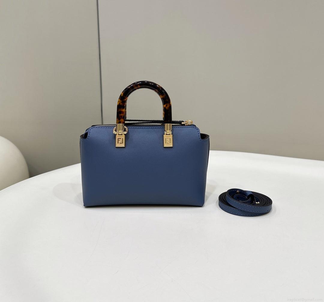 Fendi 8BS067 By The Way Mini Small Boston bag in mint Navy Blue leather