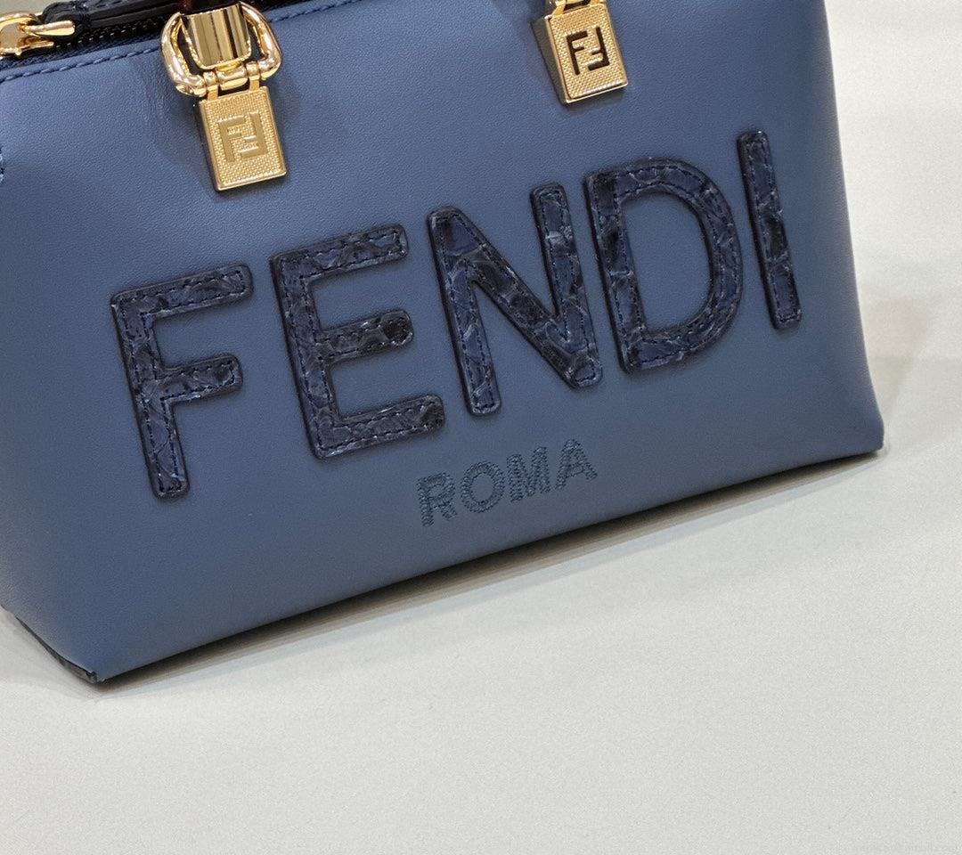 Fendi 8BS067 By The Way Mini Small Boston bag in mint Navy Blue leather