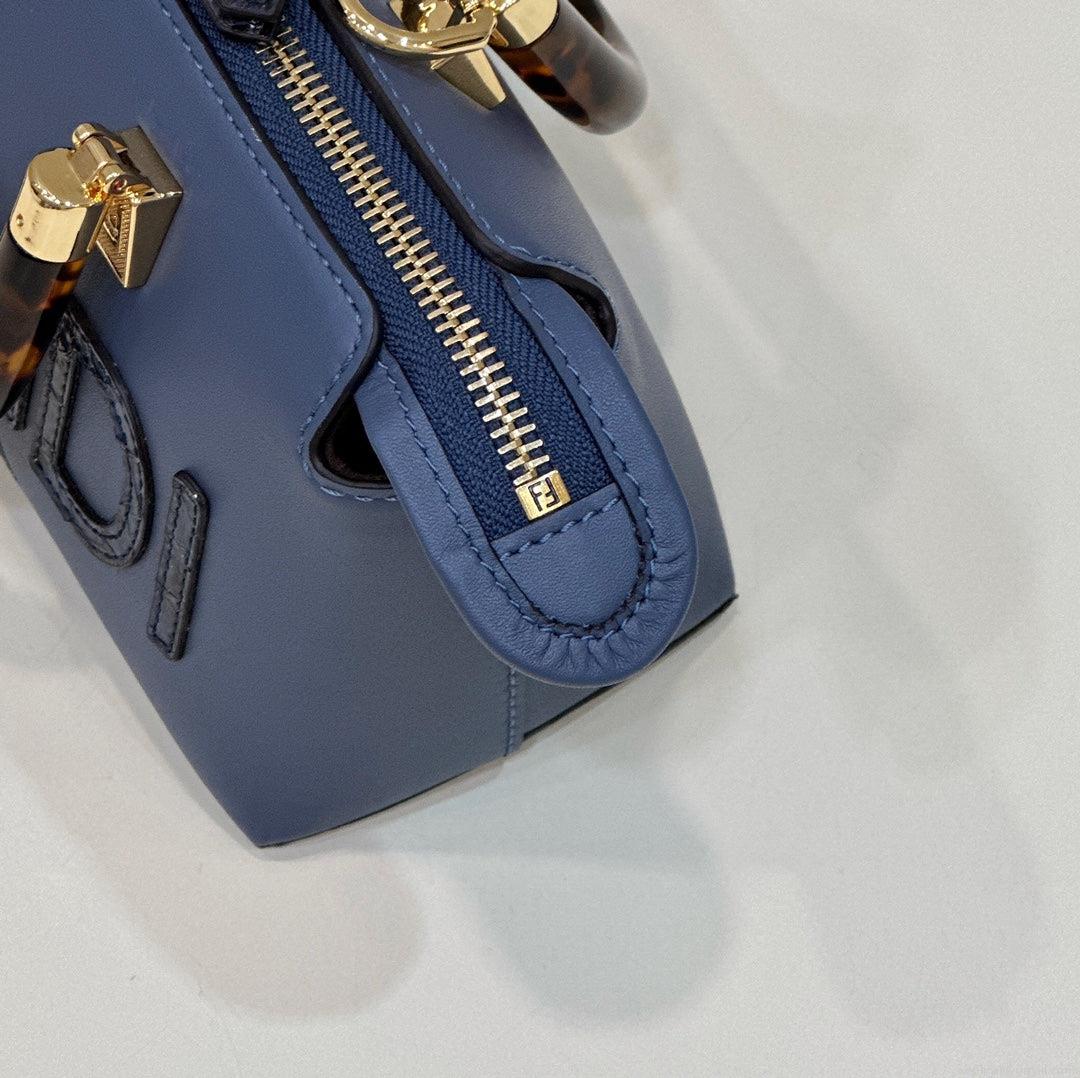 Fendi 8BS067 By The Way Mini Small Boston bag in mint Navy Blue leather