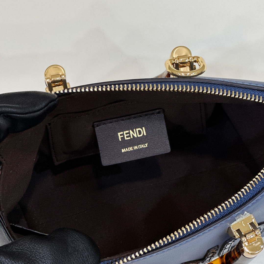Fendi 8BS067 By The Way Mini Small Boston bag in mint Navy Blue leather