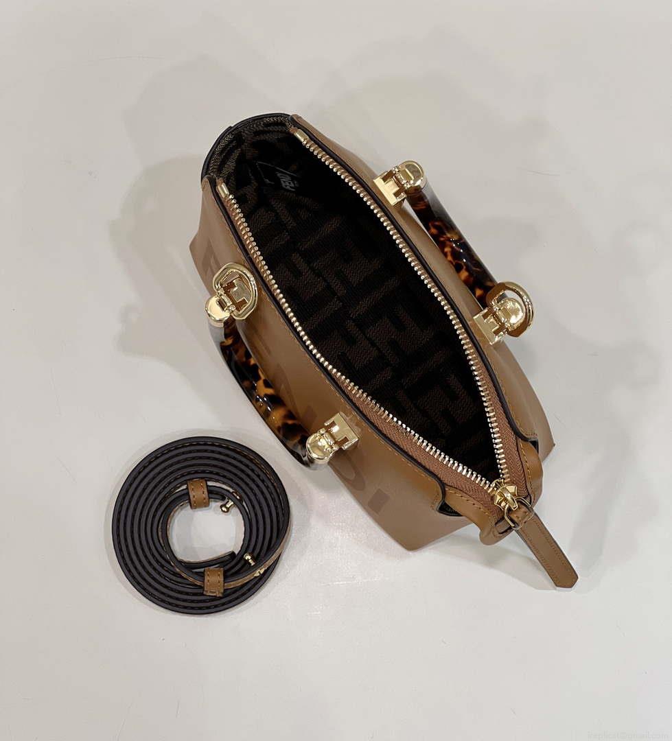 Fendi 8BS067 By The Way Mini Small Boston bag in mint Brown leather