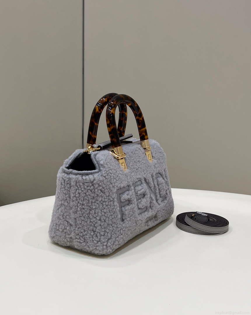 Fendi 8BS067 By The Way Mini Light grey sheepskin small Boston bag