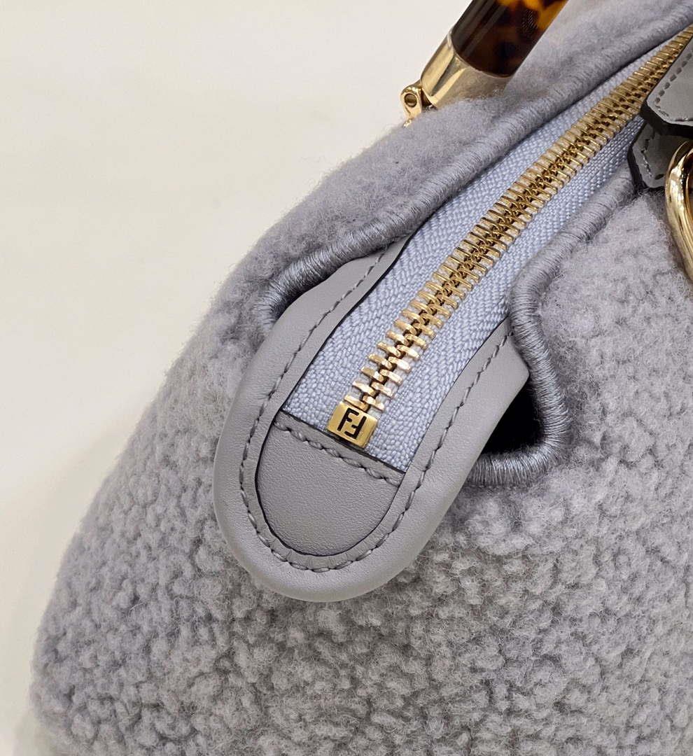 Fendi 8BS067 By The Way Mini Light grey sheepskin small Boston bag