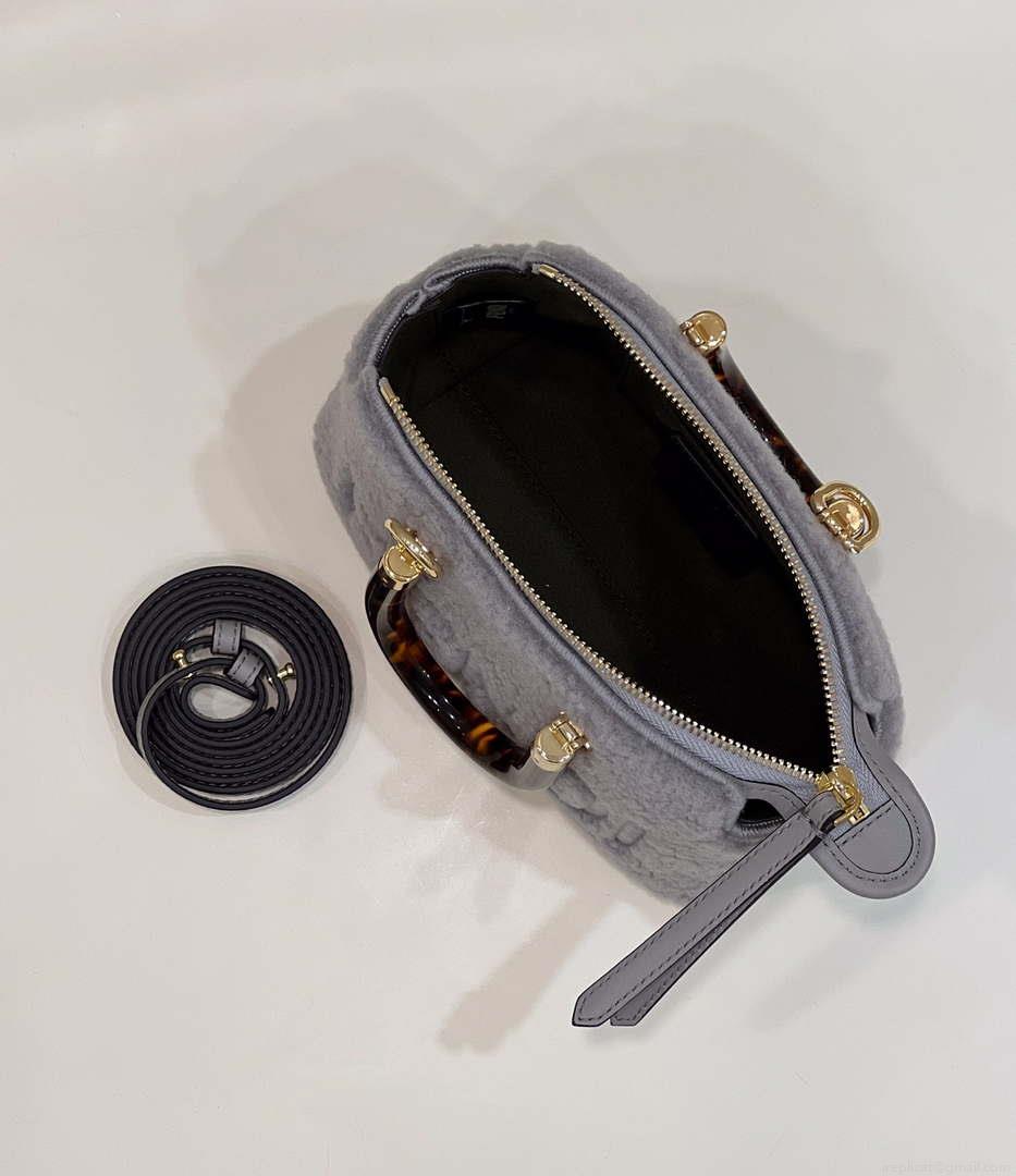 Fendi 8BS067 By The Way Mini Light grey sheepskin small Boston bag