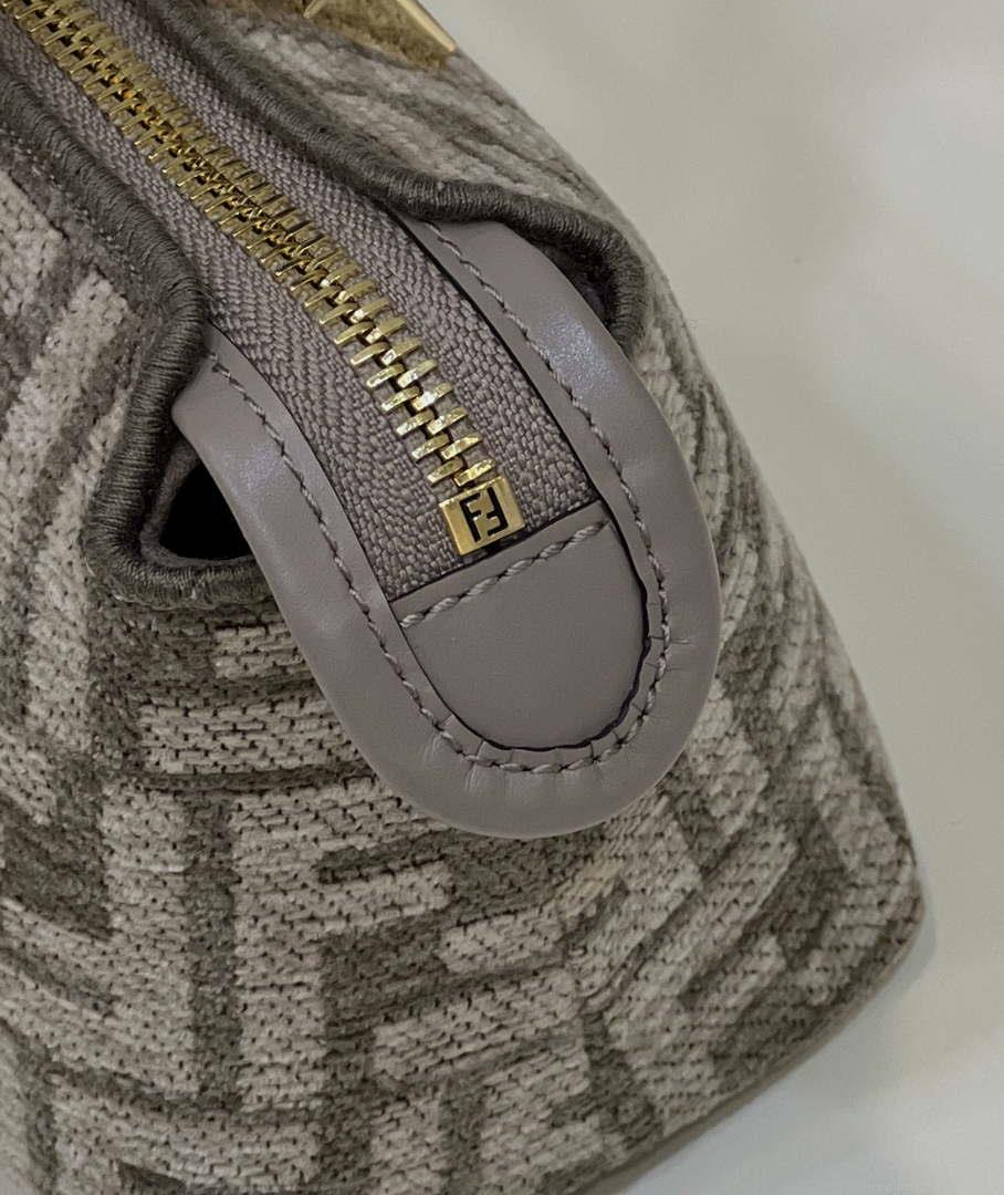 Fendi 8BS067 By The Way Mini Small Boston Jacquard FF fabric bag Gray
