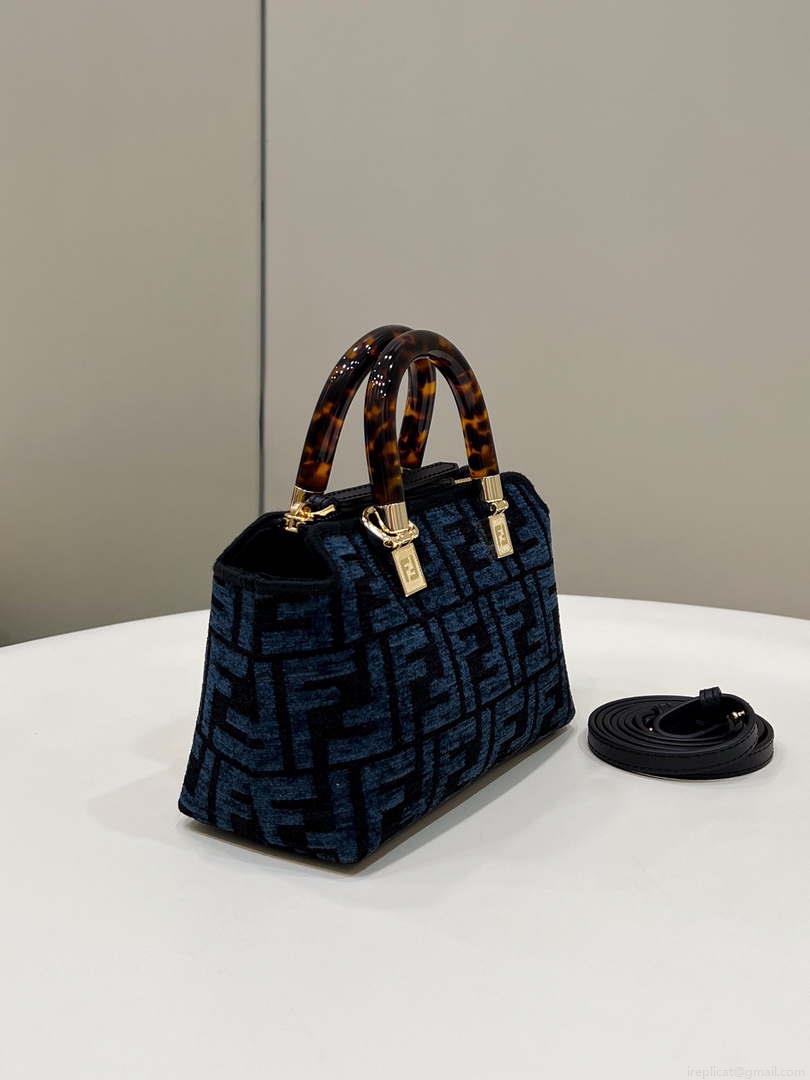 Fendi 8BS067 By The Way Mini Small Boston Jacquard FF fabric bag Navy blue