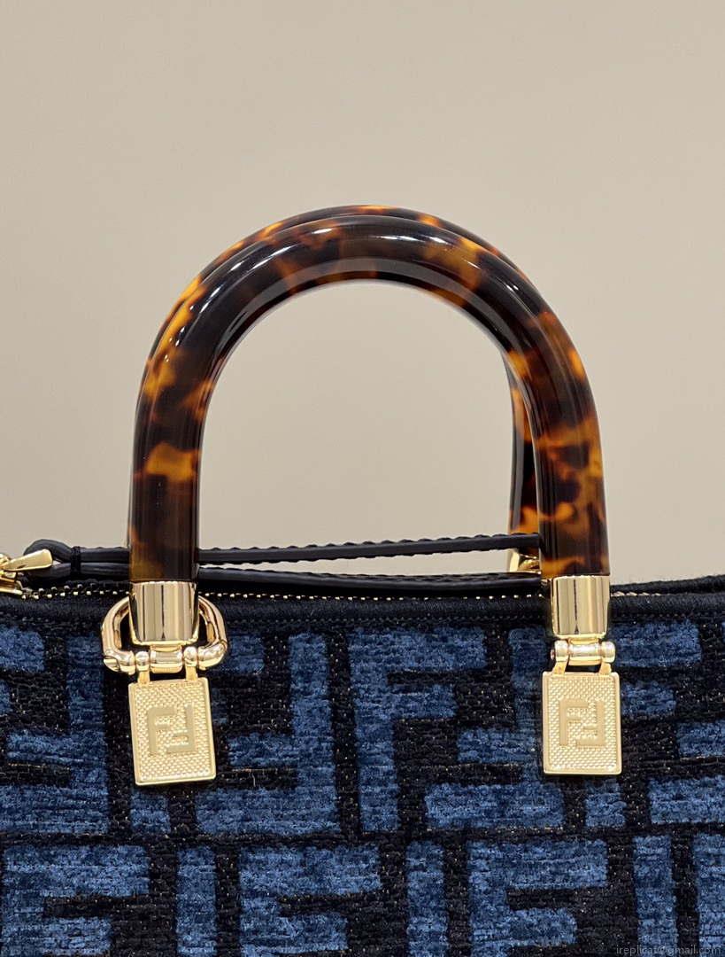 Fendi 8BS067 By The Way Mini Small Boston Jacquard FF fabric bag Navy blue