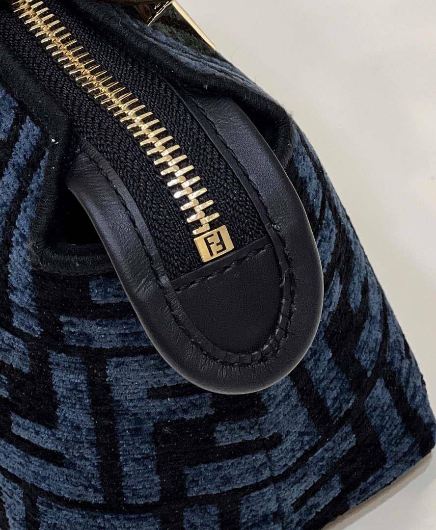 Fendi 8BS067 By The Way Mini Small Boston Jacquard FF fabric bag Navy blue