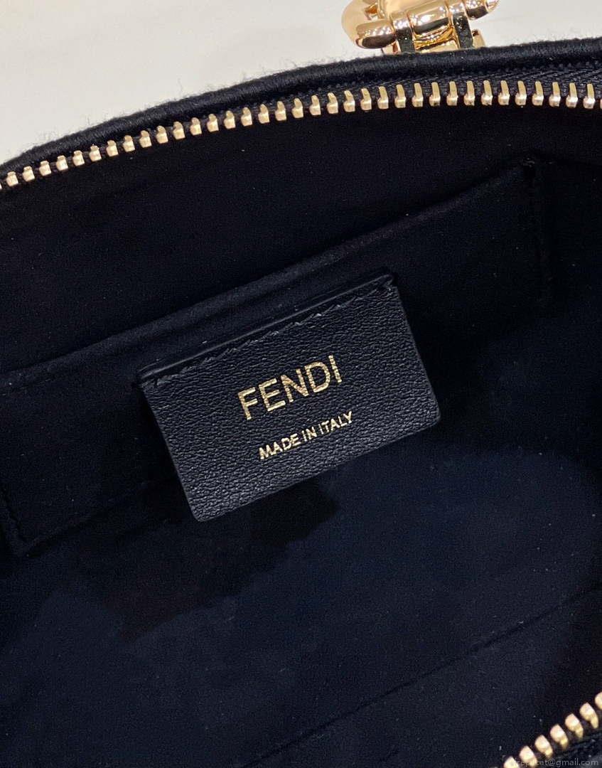 Fendi 8BS067 By The Way Mini Small Boston Jacquard FF fabric bag Navy blue