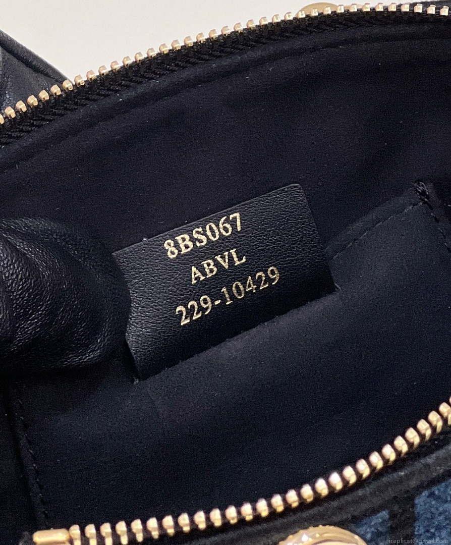 Fendi 8BS067 By The Way Mini Small Boston Jacquard FF fabric bag Navy blue