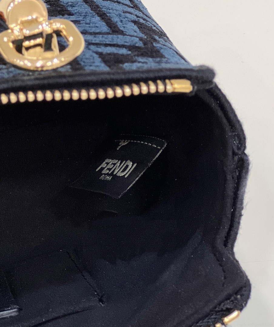 Fendi 8BS067 By The Way Mini Small Boston Jacquard FF fabric bag Navy blue