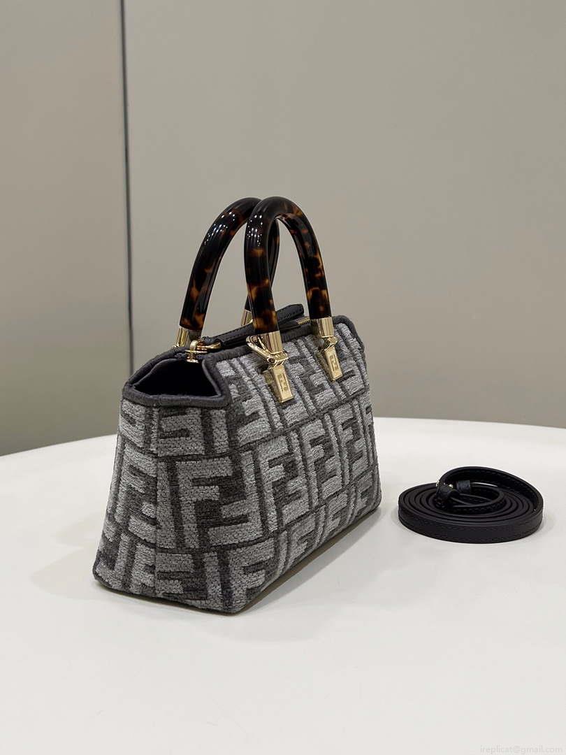 Fendi 8BS067 By The Way Mini Small Boston Jacquard FF fabric bag Dark Gray