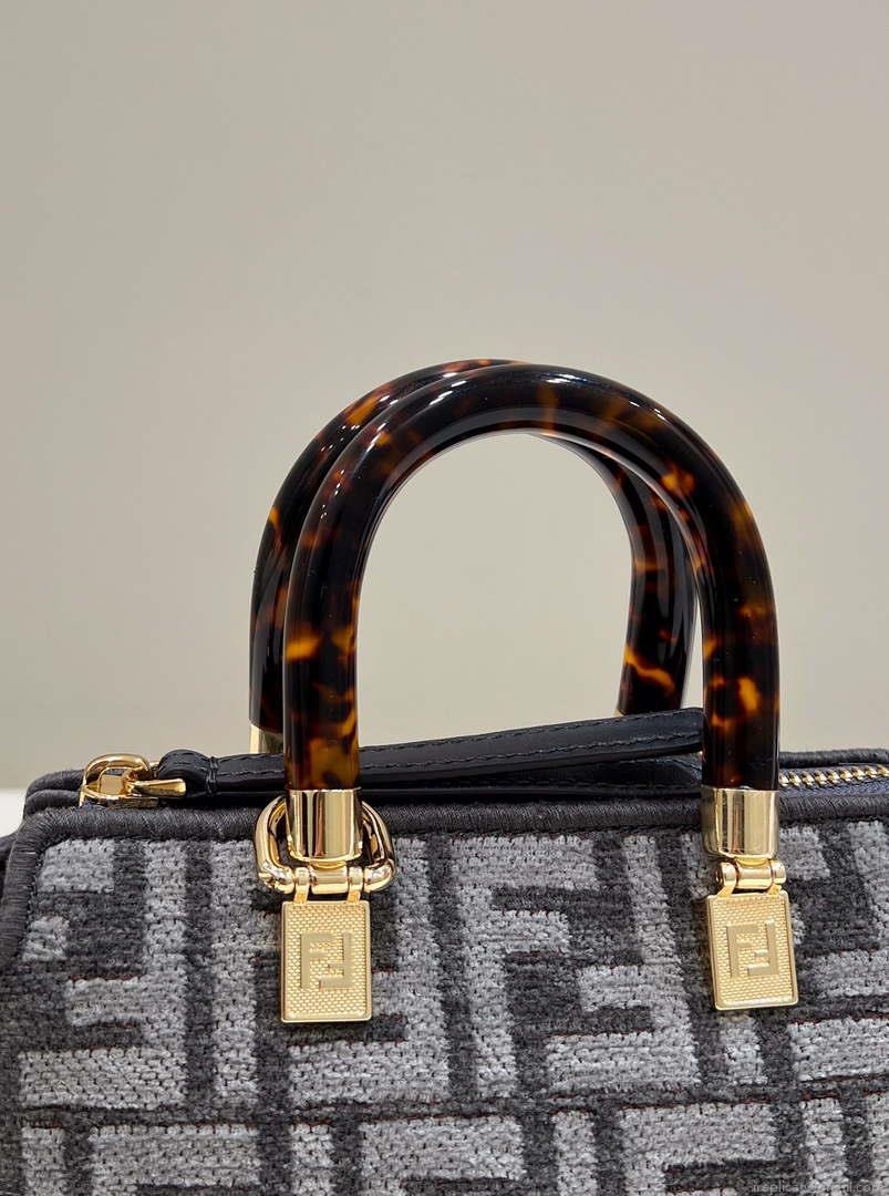 Fendi 8BS067 By The Way Mini Small Boston Jacquard FF fabric bag Dark Gray