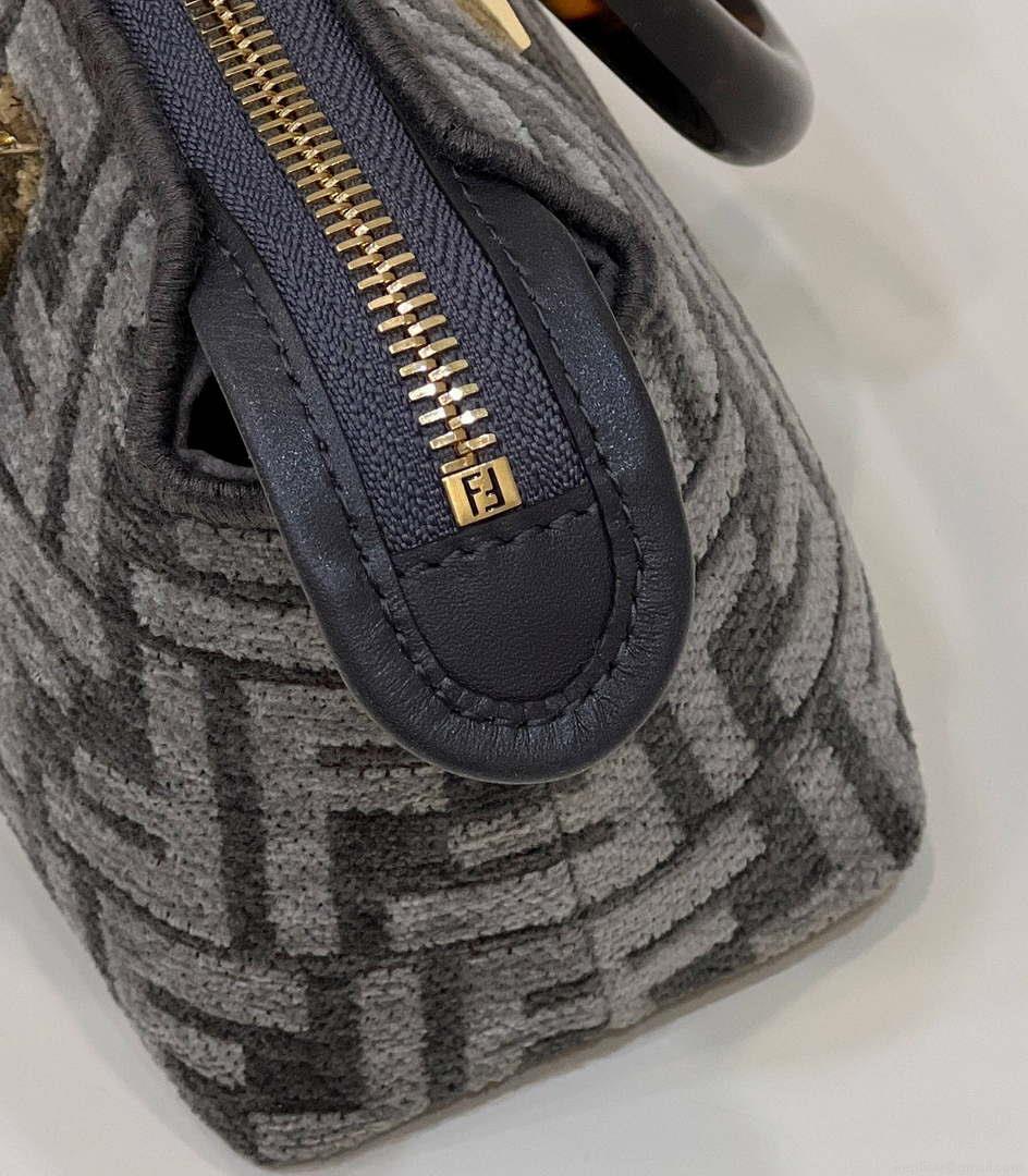 Fendi 8BS067 By The Way Mini Small Boston Jacquard FF fabric bag Dark Gray