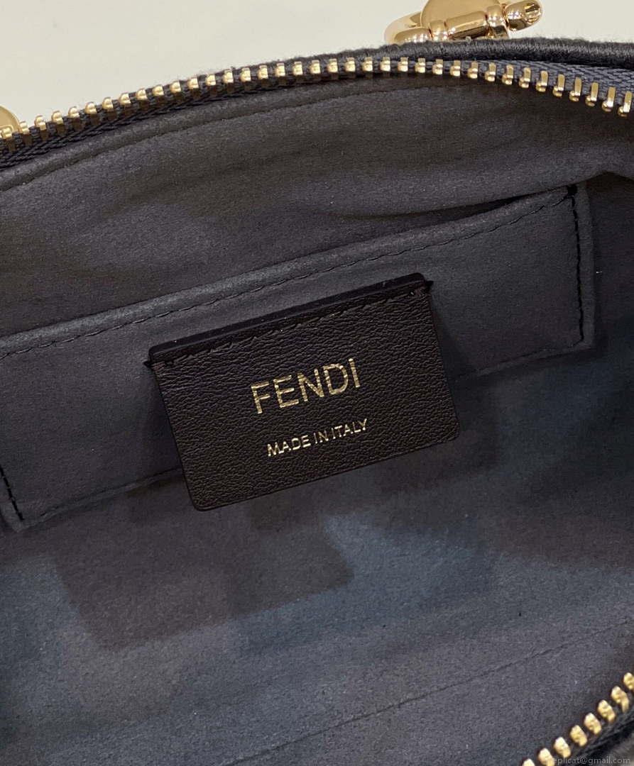 Fendi 8BS067 By The Way Mini Small Boston Jacquard FF fabric bag Dark Gray