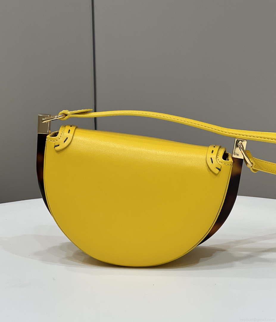 Fendi 8BT346 Moonlight Shoulder Saddle Leather Bag Yellow