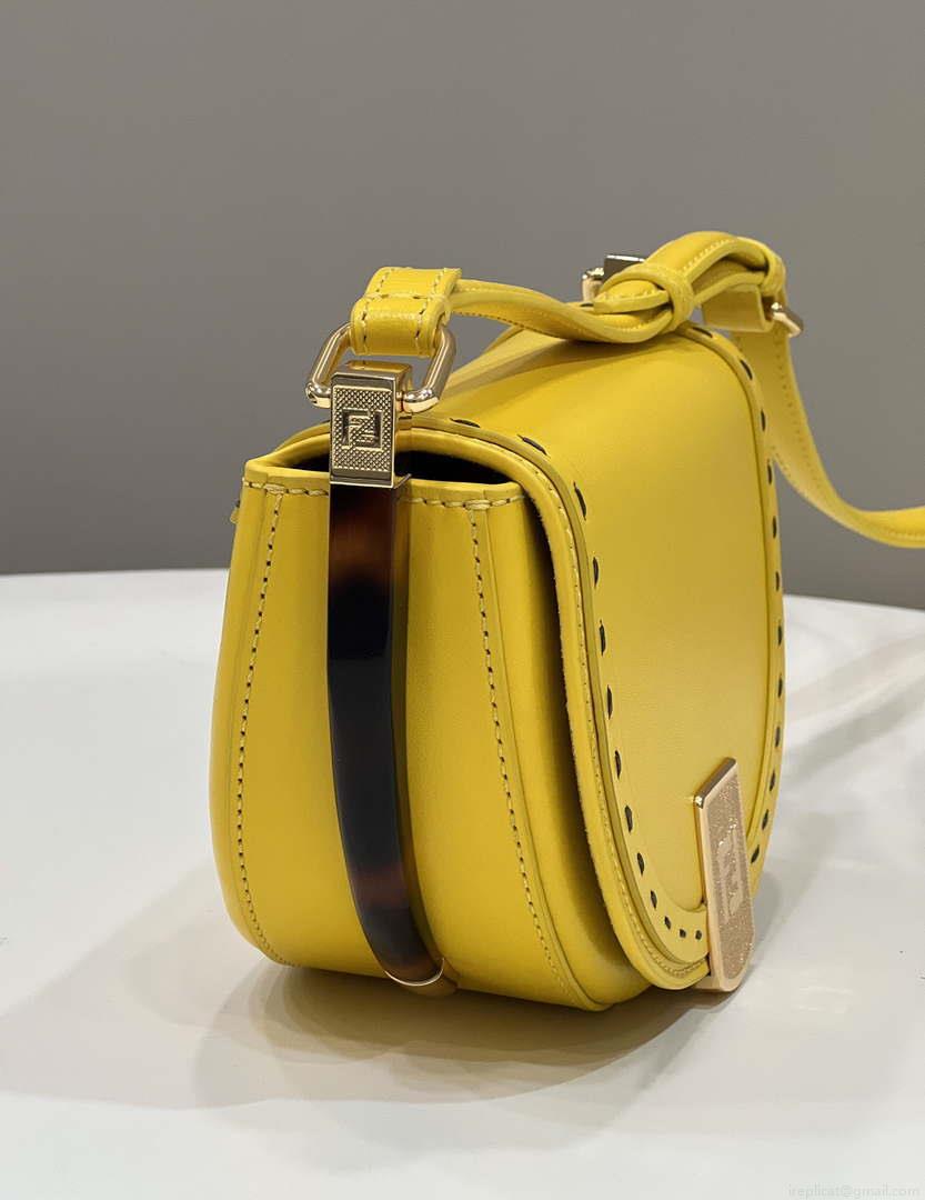 Fendi 8BT346 Moonlight Shoulder Saddle Leather Bag Yellow
