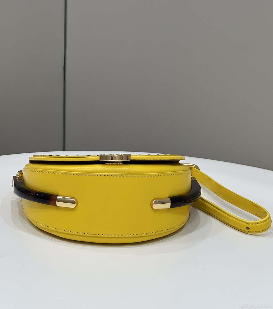 Fendi 8BT346 Moonlight Shoulder Saddle Leather Bag Yellow