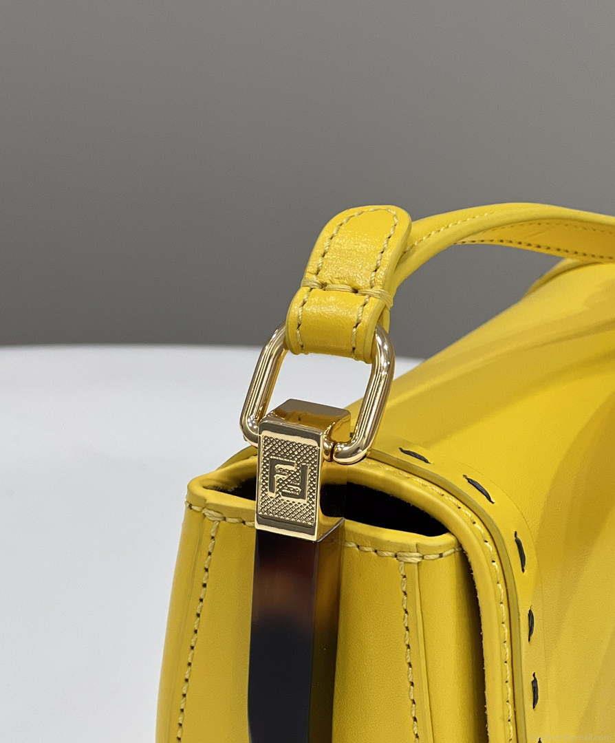 Fendi 8BT346 Moonlight Shoulder Saddle Leather Bag Yellow