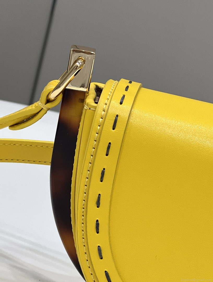 Fendi 8BT346 Moonlight Shoulder Saddle Leather Bag Yellow