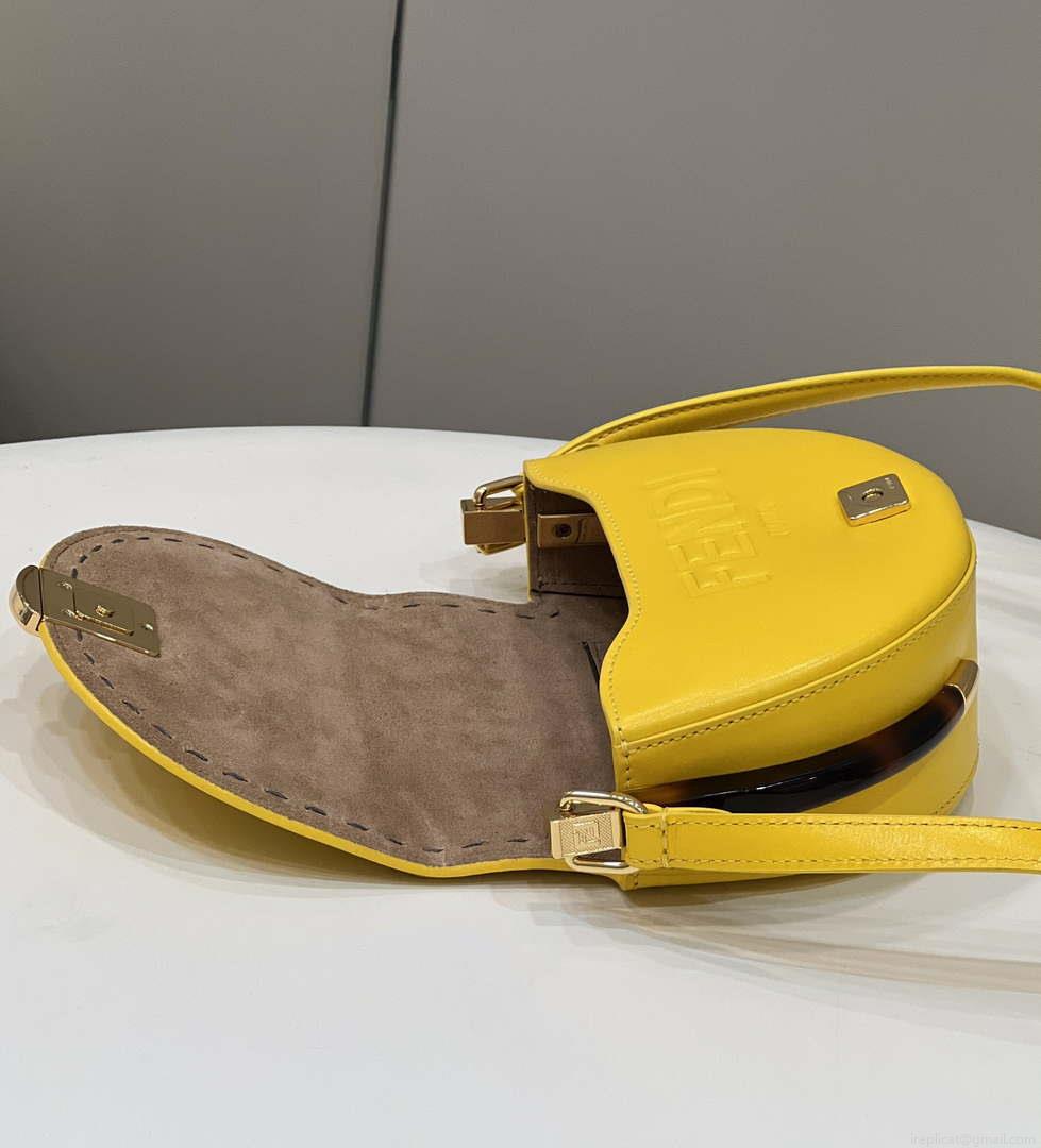 Fendi 8BT346 Moonlight Shoulder Saddle Leather Bag Yellow