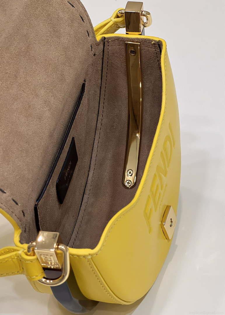 Fendi 8BT346 Moonlight Shoulder Saddle Leather Bag Yellow