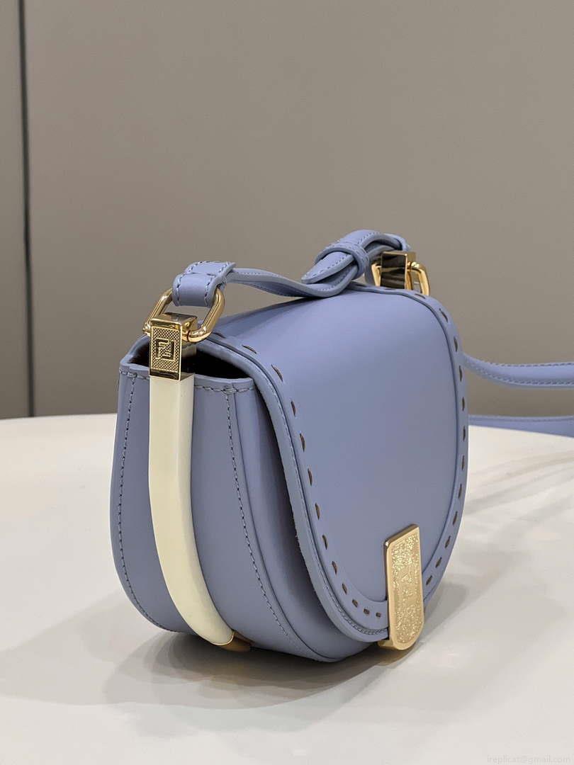 Fendi 8BT346 Moonlight Shoulder Saddle Leather Bag Purple Blue