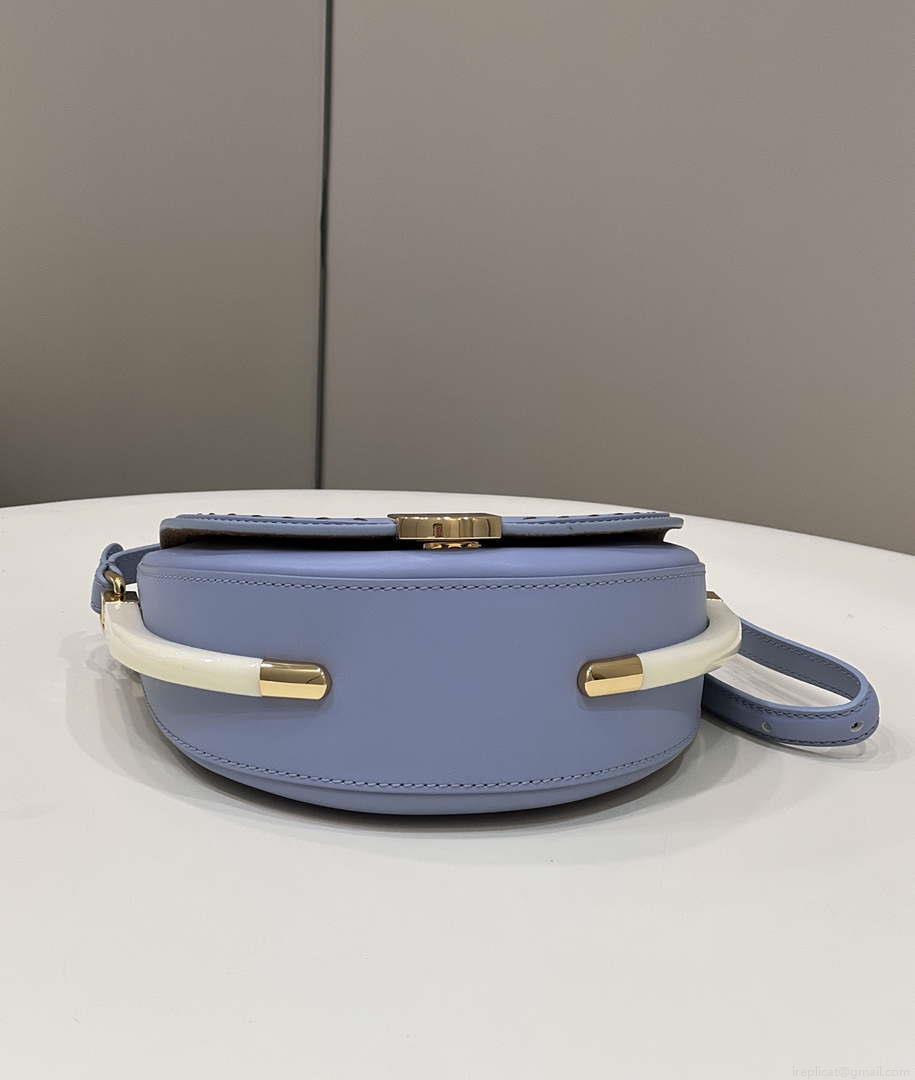 Fendi 8BT346 Moonlight Shoulder Saddle Leather Bag Purple Blue