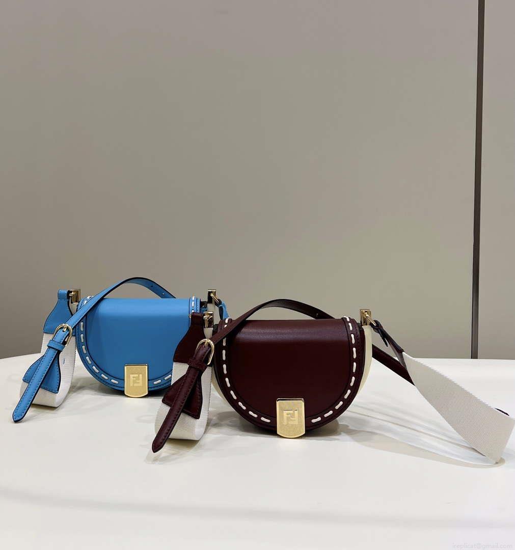 Fendi 8BT346 Moonlight Shoulder Saddle Leather Bag Blue