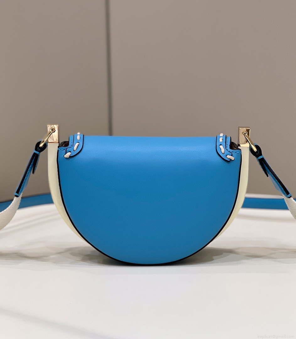 Fendi 8BT346 Moonlight Shoulder Saddle Leather Bag Blue