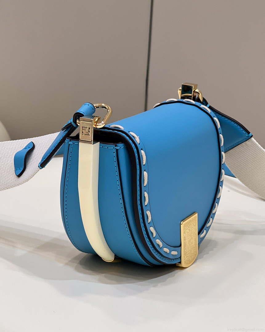Fendi 8BT346 Moonlight Shoulder Saddle Leather Bag Blue