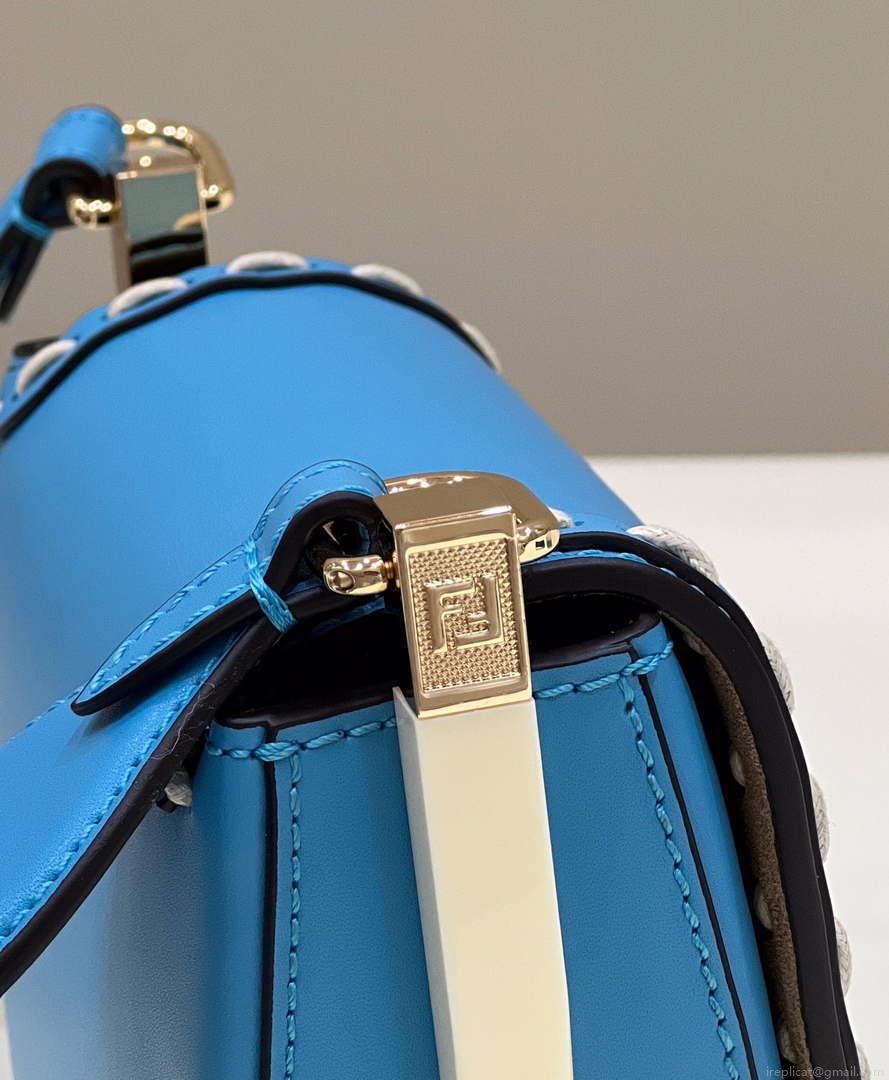 Fendi 8BT346 Moonlight Shoulder Saddle Leather Bag Blue