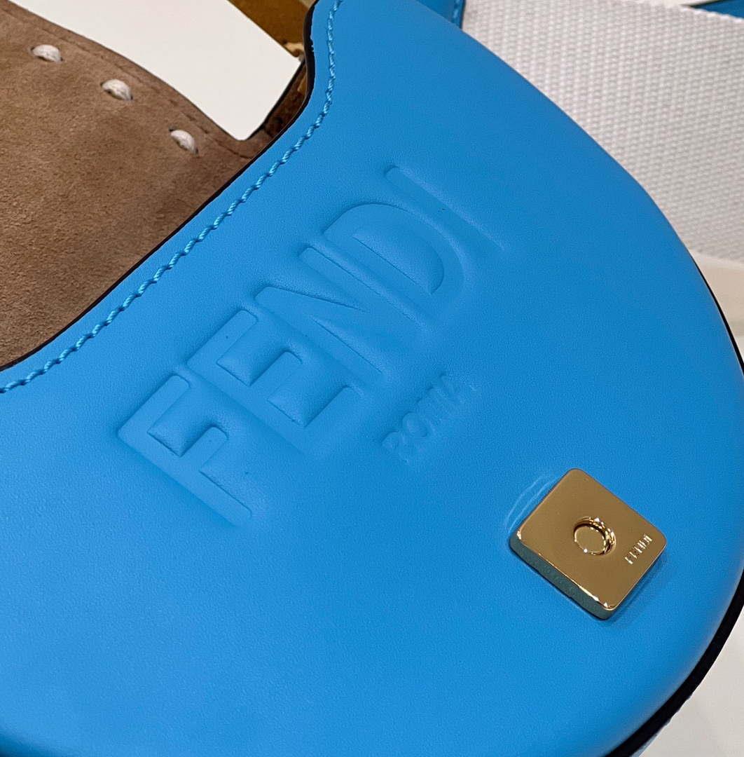 Fendi 8BT346 Moonlight Shoulder Saddle Leather Bag Blue