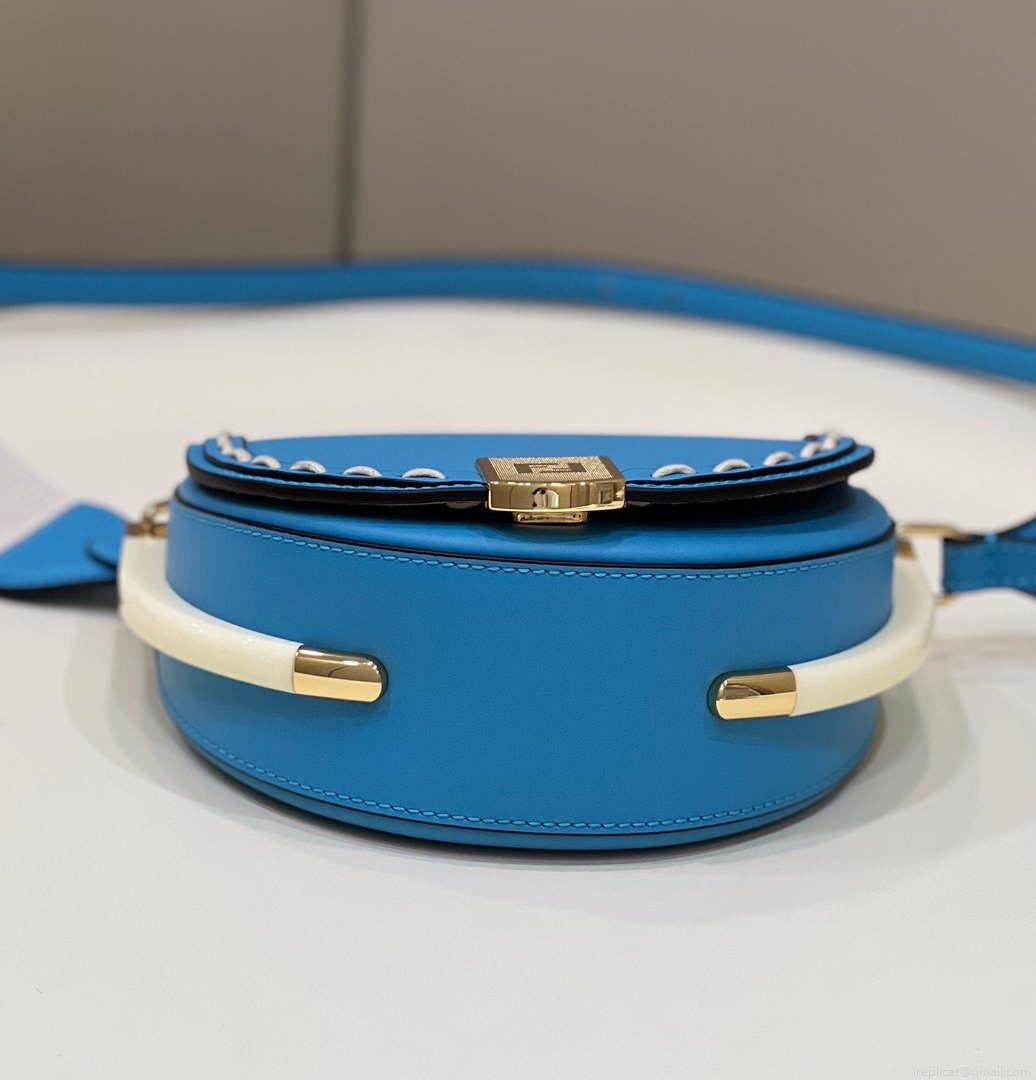 Fendi 8BT346 Moonlight Shoulder Saddle Leather Bag Blue