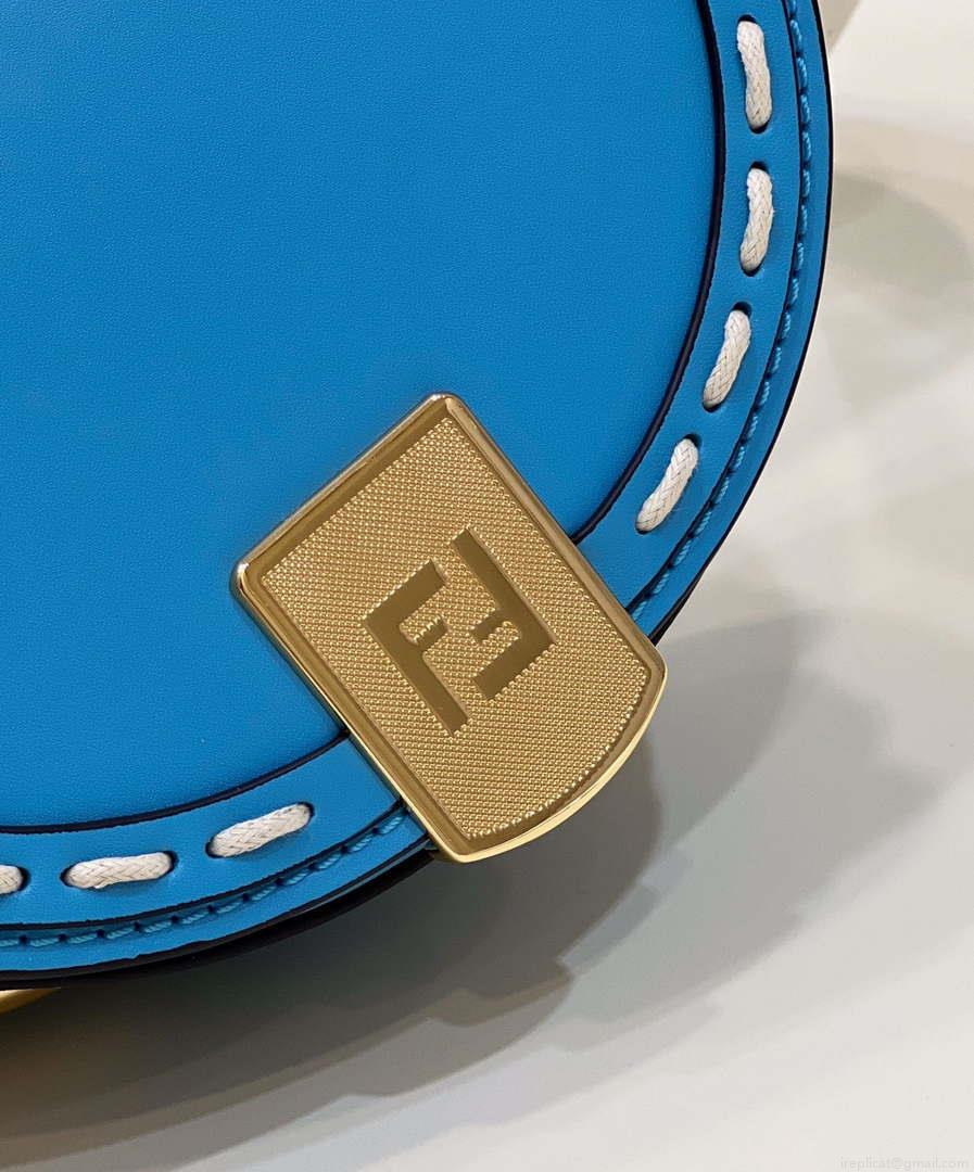 Fendi 8BT346 Moonlight Shoulder Saddle Leather Bag Blue