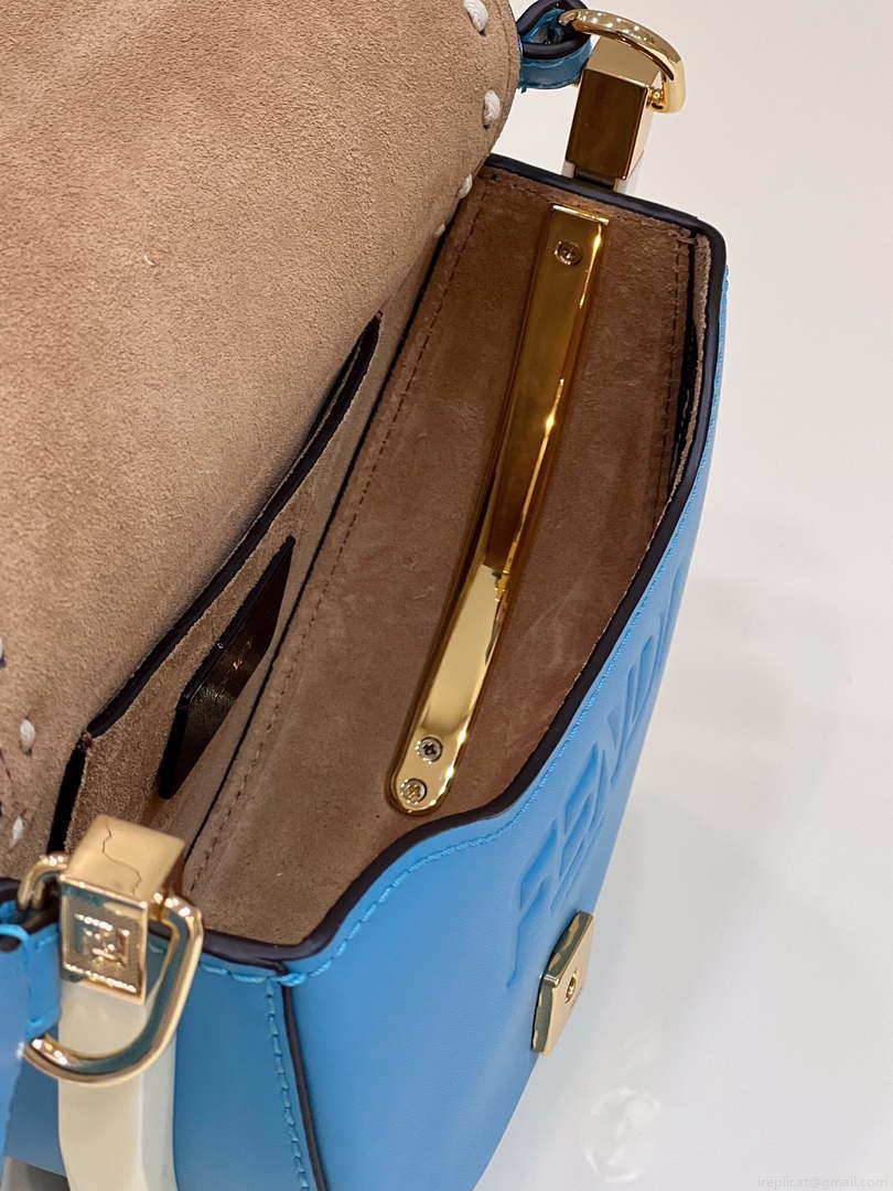 Fendi 8BT346 Moonlight Shoulder Saddle Leather Bag Blue