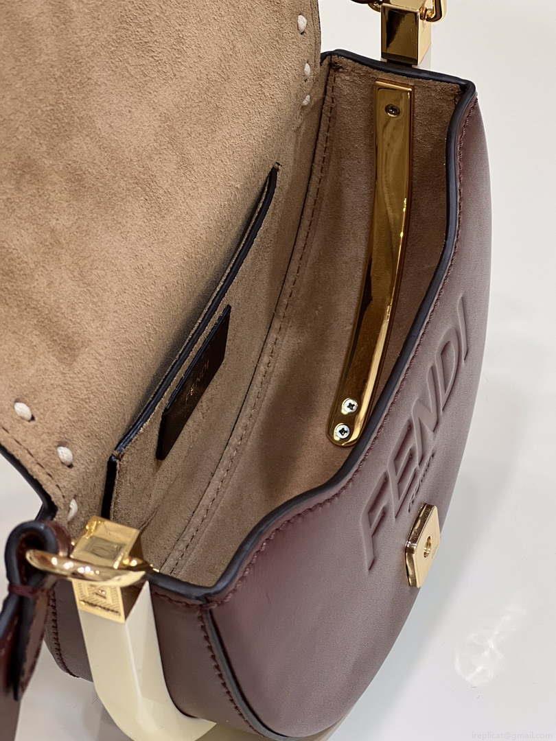 Fendi 8BT346 Moonlight Shoulder Saddle Leather Wine Red