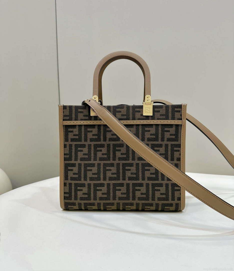 Fendi 8BH394 Fendi Sunshine Small Brown FF jacquard fabric shopper