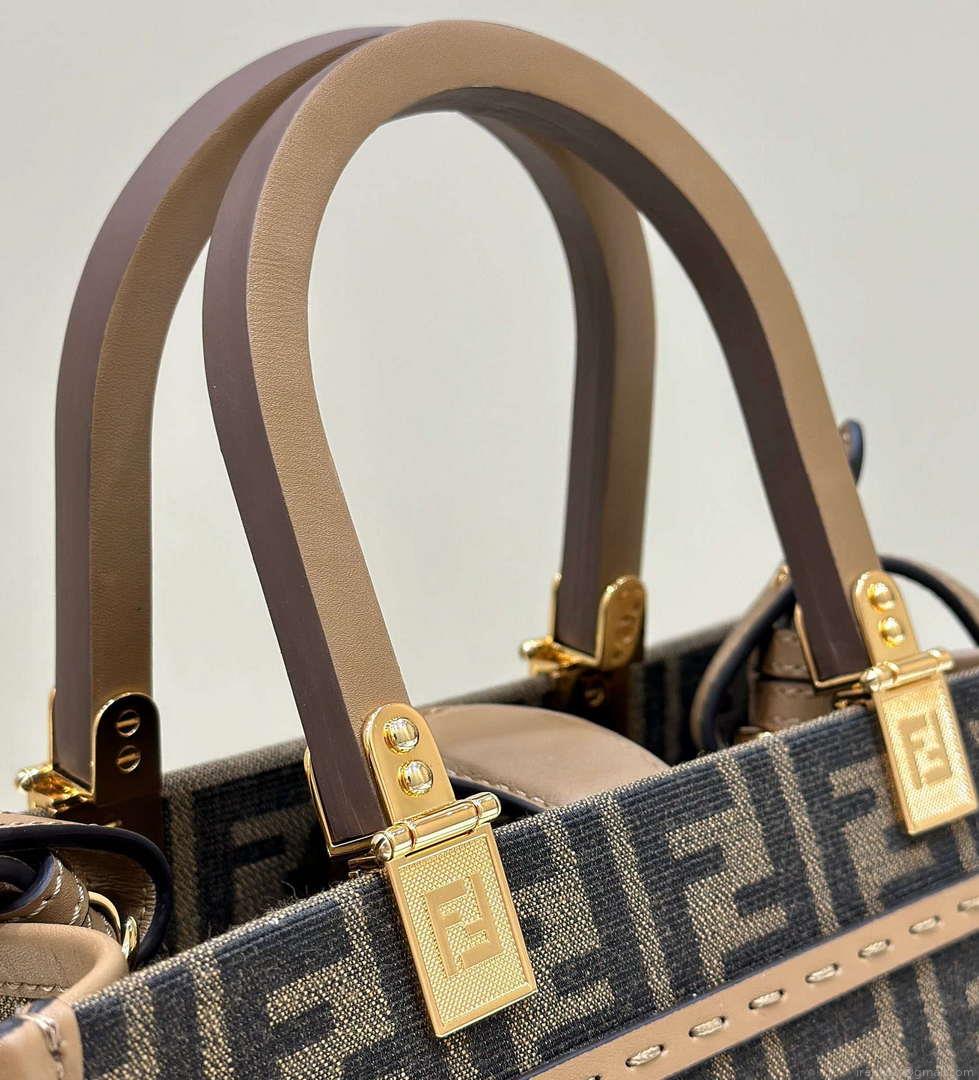 Fendi 8BH394 Fendi Sunshine Small Brown FF jacquard fabric shopper