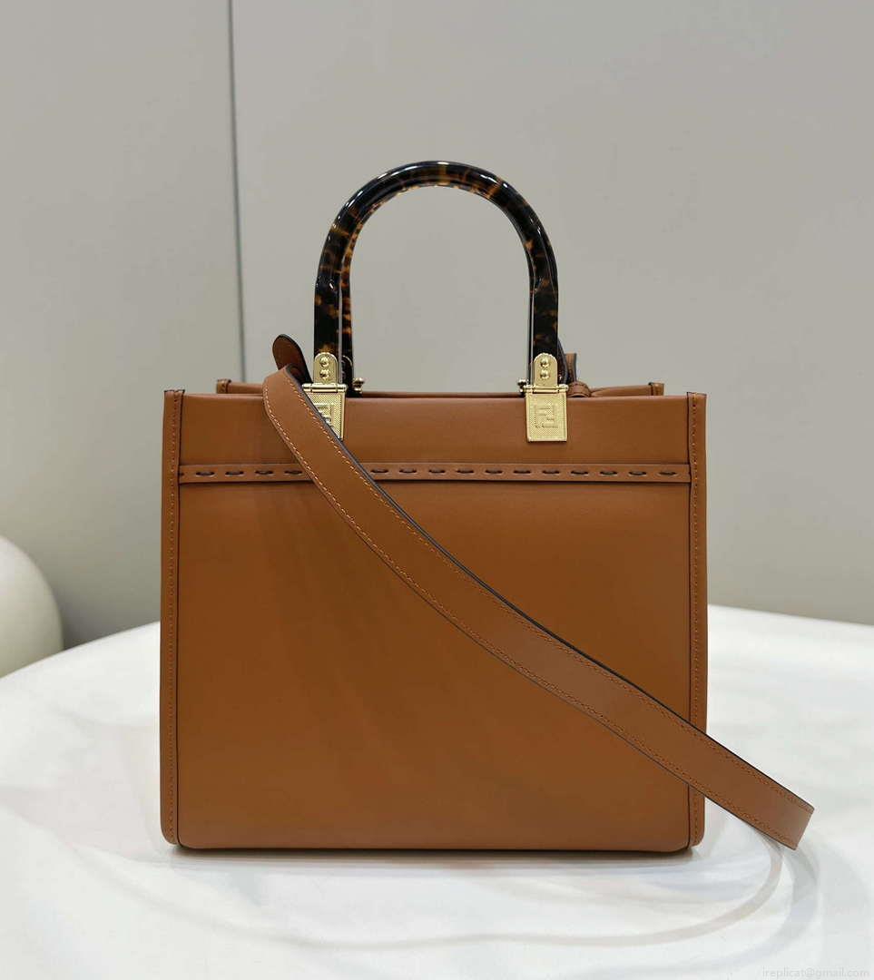 Fendi 8BH394 Fendi Sunshine Small Brown leather shopper