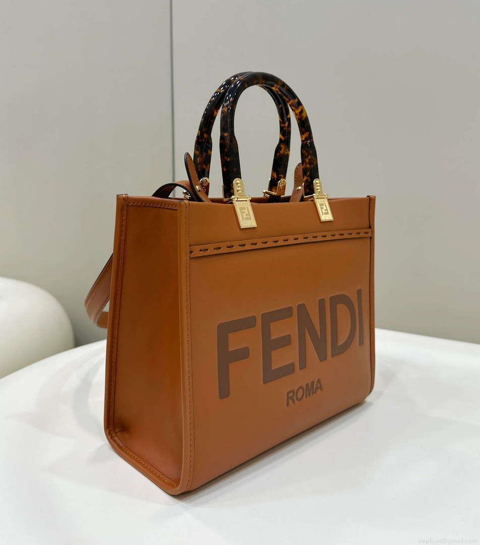 Fendi 8BH394 Fendi Sunshine Small Brown leather shopper